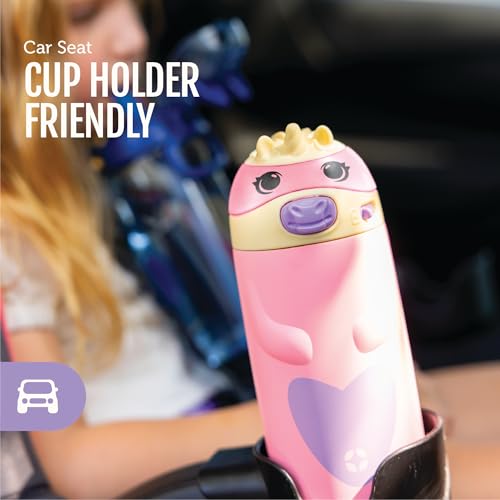 Ello Ellies 12oz Stainless Steel Leakproof Kids Water Bottle, Cat | Insulated kids water bottle with straw, leakproof locking lid, carry handle, and stainless steel fun animal design for school - color: Cat, size: 12 Ounces