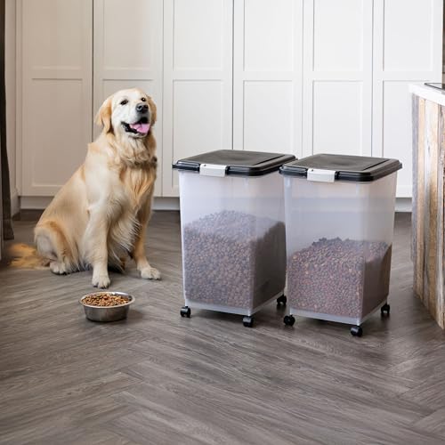 IRIS USA Dog Food Storage Container, 2-Pack, Up to 54 lbs, Black | Made in the USA, Comes w/ Wheels & 2-Cup Scoop, Airtight Seal, BPA-Free, Bird Seed, Cat food, Cat Litter, Multi-Pet Household - color: Black, size: 54 lbs - 2 Pack