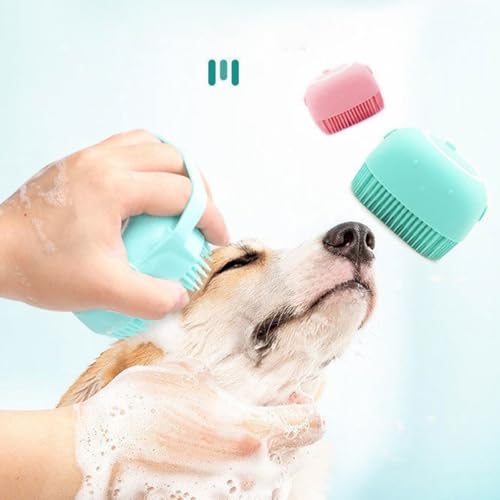 Pet Grooming Brush Bath Soft Silicone Bristle Brush with Soap and Shampoo Dispenser (Blue)