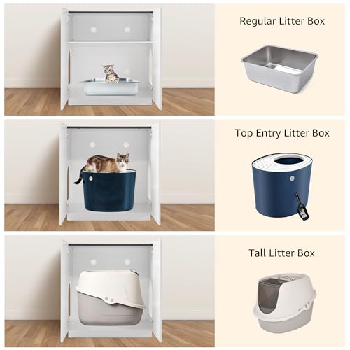 unipaws Tall Cat Litter Box Enclosure for Tall or Top Entry Litter Box | Hidden Litter Box Cover with Shelves, Kitty Enclosed Litter Box Cabinet, Cat Box Furniture - color: White
