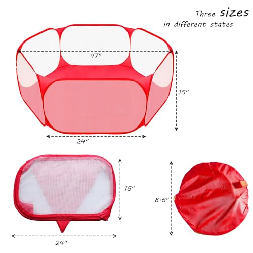 Small Animals Playpen, Portable Pop-up Open Interactive Pet Tent, Indoor Outdoor Fence for Rabbits, Guinea Pig, Hamster, Chinchillas, Kittens, Puppies - color: Red