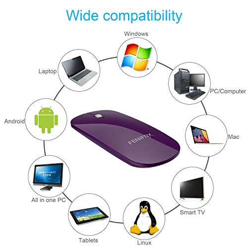 FENIFOX Bluetooth Mouse Slim, Whisper-Quiet Mini Flat Portable Mobile Mice Rechargeable Compatible with Laptop,PC,Android Windows Tablet - Deep Purple | Flat, Portable, Whisper Quiet, 3 Buttons Design , 2400 DPI Precision for iPad Laptop MacBook Tablet iP