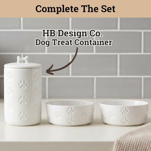 Ceramic Dog Bowl Set of 2 w/ Anti-Skid Base 6.5"W x 2.5"H, 3.8 Cup Capacity | Thick Ceramic, Dishwasher Safe, Anti-Skid Rubber Base, 3.8 Cups per Bowl, Ceramic Food & Water Bowls Set of 2 for Medium Dogs - color: White, size: Medium