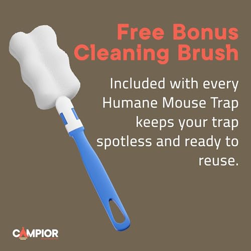 Campior Humane Mouse Trap Pack of 6, Live Mouse Traps Catch and Release for Indoors & Outdoors, Pet & Child Safe, 6.69" Reusable Plastic Mouse Cage with Spring Door, Cleaning Brush Included, Brown - size: Pack of 6