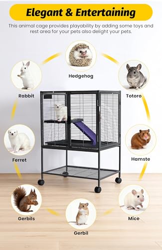Multi-Level Metal Small Animal Cage, Removable Tray & Ramp, Lockable, BPA-Free, Indoor/Outdoor Use,for Ferrets, Hamsters, Chinchillas, Rabbits, Guinea Pigs, Hedgehogs, Gerbils - size: 24''Lx17''Wx34''H