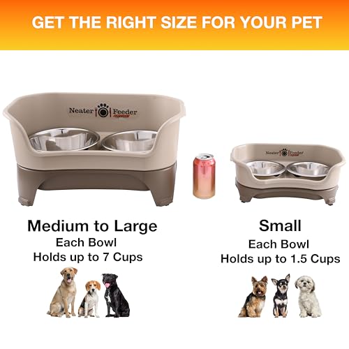 Neater Feeder Express Mess Proof Dog Bowls Elevated for Small Breeds under 15 Lb, Made in USA, No Spill Raised Dog Food Bowl Stand, Stainless Steel Food and Water Bowl Set, Feeding Station, Cappuccino - color: Cappuccino, size: Small w/ Standard Bowls