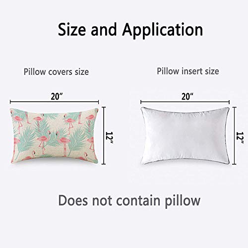 HOSNYE Pink Flamingo Throw Pillow Cover Standing On Tropical Leaves and White Background Linen Fabric for Couch Bed Sofa Car Waist Cushion Cover 12 x 20 inch Pillow Case - color: Throwpillowcoversa117, size: 20" x 12" (Pack of 1)