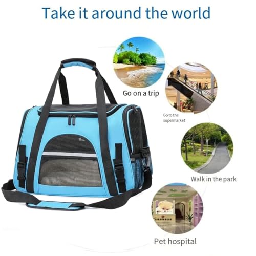 Cat Carrier Bag, Airline Approved Soft Carrier for Cats & Small Dogs | Airline approved pet carrier for pets under 15lb, breathable mesh with privacy cover, lightweight, foldable & washable - color: Blue
