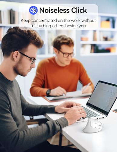 TECKNET Wireless Ergonomic Mouse, Rechargeable Wireless Vertical Mouse | Rechargeable Mouse White, 2.4GHz USB Receiver, Silent Click, 6 Adjustable DPI up to 4800, 6 Buttons for Laptop, PC & MacBook, - color: Light White