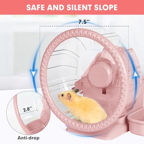 Vannon 4 in 1 Quiet Hamster Exercise Wheel, Multi Functional Hamster House with Running Wheel, Water Bottle, Food Bowl and Hideout, Small Animals Exercise Running Toys for Hamsters Gerbils Mice, Pink - color: Pink