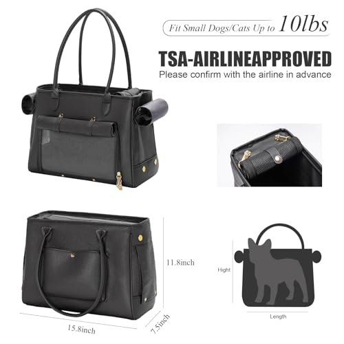 Fashion Pet Carrier Purse for Small Cat and Dog, Luxury Pu Soft-Sided Tote Bag with Large Pockets for Dogs and Puppies (Black, 15.8" L x 7.5" W x 11.8" H) - color: Black, size: 15.8"L x 7.5"W x 11.8"H