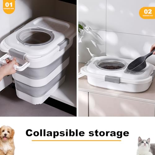 SEWIU 2pack 25 lbs Dog Food Storage Container,Collapsible Dog Food Container with Scoop,Pet/Dog/Cat/Bird Food/Cat litter Storage Containers to Keep Dry,Easy to Move.(Black+white) - color: 2-25LB-black&white