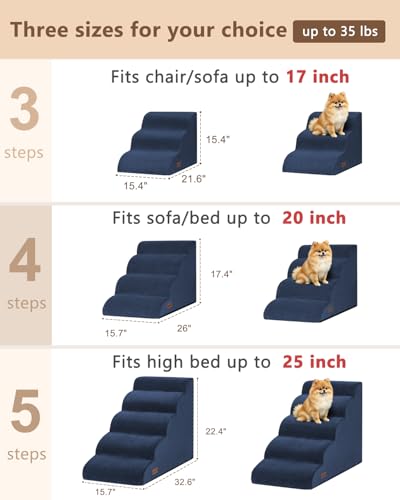 Aodisman Dog Stairs for Small Dogs,3 Step Dog Ramp for Couch,Non-Slip Steps | Pet stairs help small dogs, old cats, and puppies reach couches and chairs easily, durable indoor dog steps,15.4" H, Blue - color: Blue