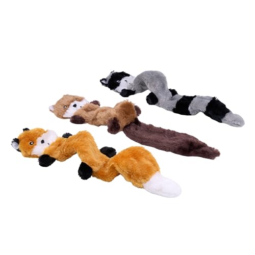 ZippyPaws Skinny Peltz No Stuffing Dog Toy Pack to Keep Them Busy - 18" | For Medium and Large Dogs, Squeaky Pet Toys, Unstuffed Chew Toys, Soft Plush Variety Pack, Fox, Raccoon, and Squirrel - style: Variety Pack - Large (3-pack)
