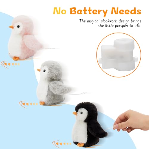 Penguin Plush with 3 Babies, 14 Inch Wind Up Stuffed Animal Set | 4Pcs Stuffed Penguin; Mother and Baby Plushies; Wind-Up Penguin Toy; Zipper Belly Storage; Christmas Birthday Gift for Kids - style: Penguin Black