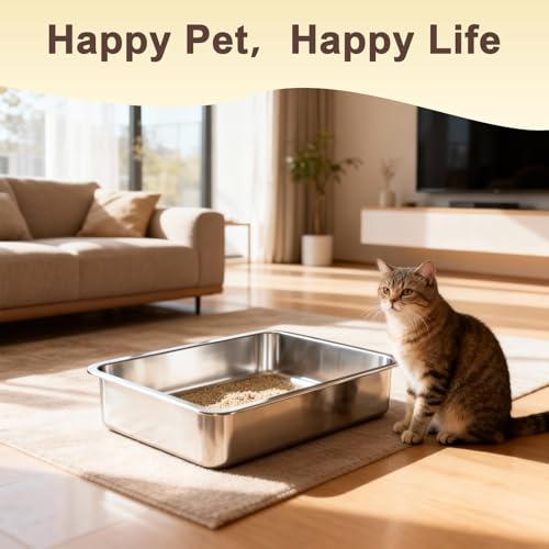 Low Entry Stainless Steel Litter Box for Kitten, Small Shallow Metal Litter Pan Tray for Rabbits Hamsters, Easy to Clean Pet Bathroom Accessories-15.75''Lx 11.81'' W x4'' H - color: 15.75''Lx 11.81'' W x4'' H
