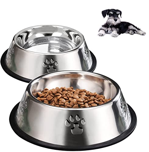 YUDANSI 2 Stainless Steel Dog Bowls, Dog Feeding Dishes, Doggie Plate Food Bowls with Rubber Base, Small and Medium Pet Feeder for Food and Water (M-16.6oz) - size: M-16.6oz