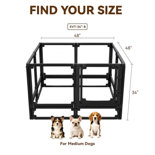 Dog Playpen, Expandable & Stackable Acrylic Dog Play Pen, FlexiSpace Adjustable Clear Dog Enclosure Indoors, Transparent Dog Fence for Dogs Cats Rabbits Small Animals (Black, 34", 8 Panels) - color: Black, size: 34"