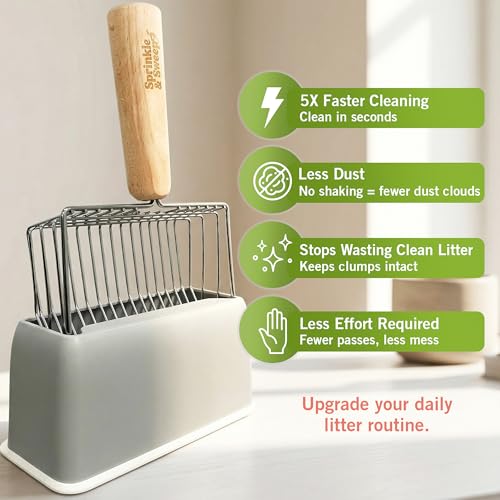Cat Litter Scoop, Metal Litter Scooper – 5X Faster No-Shake Sifting Design, Stainless Steel Litter Scoop with Holder, Reduces Dust & Waste – Sprinkle & Sweep - style: Cat Litter Scoop