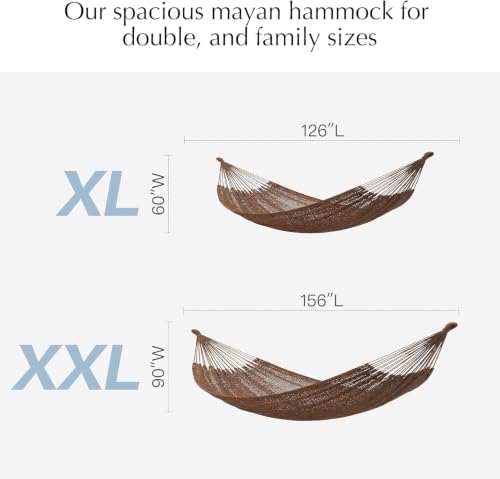 Family Handwoven Rope Mayan Hammock, 600 lbs Capacity, Extra Large | 2 Person, Portable Carrying Bag, Easy-Used Tree Straps, Carabiners, Soft Fabric,Patio (Desert, XX-Large) - color: Desert, size: XX-Large