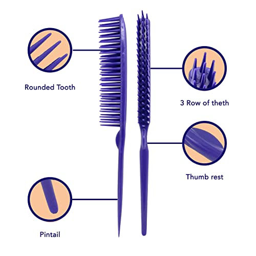Allegro Combs 60 Parting Three Row Combs Salon Hairstylist Hairdresser Detangle Combs For Natural Hair And Wigs For Curly Hair Made In The Usa 2 Pcs. (Purple) - color: Purple
