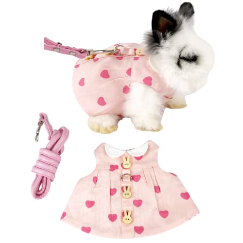 Rabbit Harness and Leash with Cute Accessories for Walking Escape Proof - Mesh Breathable Bunny Vest Harness Outdoor - Also Suit for Ferret Kittn Puppy Small Animals (Without Accessories,Large) - size: Large