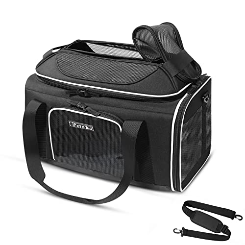 Top-Expandable Small Pet Carrier 17"x11"x9.5" Airline Approved | for Alaska Airlines, Lockable Safety Zippers and Anti-Scratch Mesh, Soft-Sided, Pets Under 10 Lbs, Black - color: Black, size: 17.0"L x 11.0"W x 9.5"H