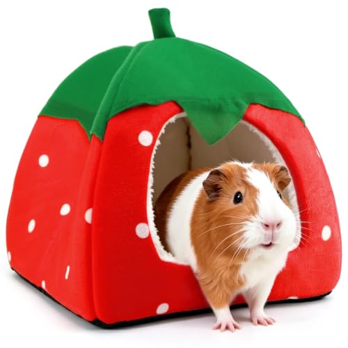 Guinea Pig Hideout Bed, Dwarf Rabbit House Cave | Cozy Hide-Out for Little Bunny Hedgehog Ferret Chinchilla & Other Small Animals, Cage Accessories - color: Red