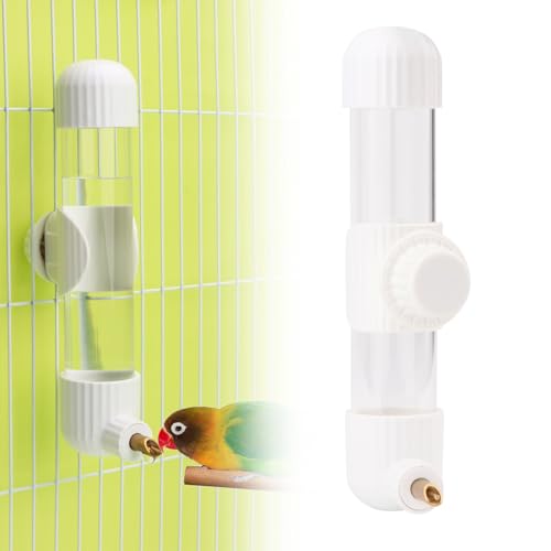 Hypeety Leak-Proof Bird Water Bottle for Cage Clear No Spill Bird Dispenser | Automatic no-drip bottle, with spring valve, 7.4 fl oz/220 ml, white, for small parrots/budgies/cockatiels/lovebirds/parakeet - size: 7.4 oz/220 ml