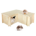 Wooden Hamster Platform and Dwarf Hamster House,Cute Syrian Hamster Tiny House Hideout,Large Balcony Lookout Holes,for Dwarf Gerbils and Mouse Mice Rat Other Small Animals(F) - color: BrownG