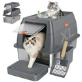 XL Enclosed Stainless Steel Litter Box with Lid, Dark Gray | covered, High Sided, Rustproof & Leak Proof, Easy Clean, Odor Control, Includes Scoop & Step - color: Dark Gray