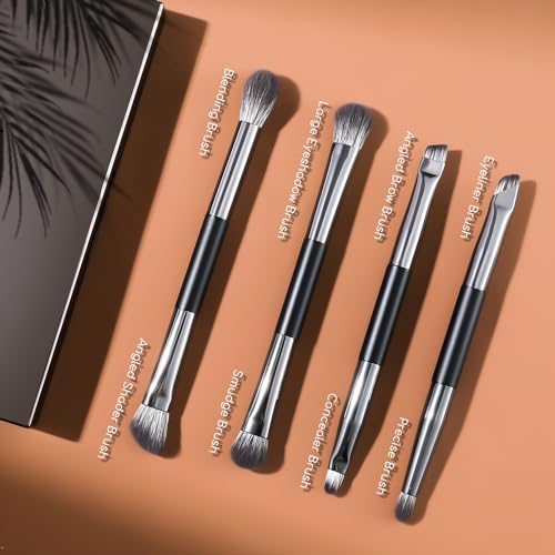 ENERGY Travel Eyeshadow Brush Set, Double Ended | Professional Eye Makeup Brushes with Color removal spone and mirror case - style: Dual Sided with m case 4pcs