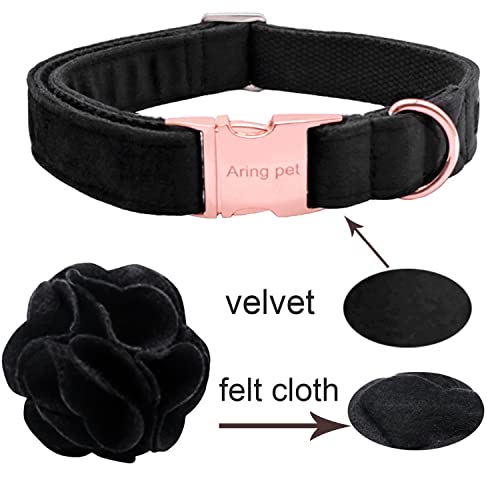 ARING PET Velvet Dog Collars, Black Soft Pet Collar with Detachable Felt Flower Metal Buckle for Puppy Small Medium Large Boy Girl Dogs-XS - color: F-Black, size: X-Small (Pack of 1)