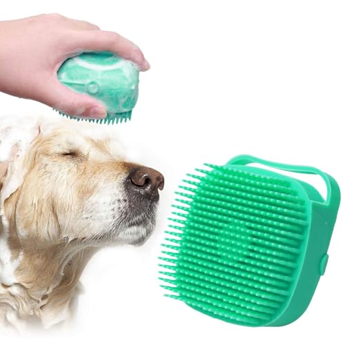Soft Safe Silicone Pet Bathroom Massage Cleaning Grooming Tools Dog Cat Bath Brush with Shampoo Box (Blue)