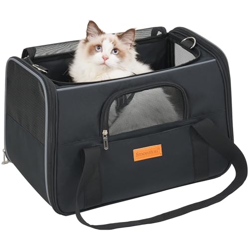 SMOUATOU Cat Carrier, Dog Carrier, Cat Bag Carrier, Cat Travel Carrier, Soft-Sided and Scratch-Proof mesh Cat Bag Pet Carriers, Travel Puppy Carry, Pet Home(Black) - color: Black