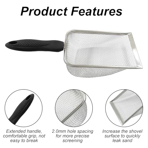 Murtenze Stainless Steel Cat Litter Scoop, Non-Stick Coated Metal Fine Sand Litter Scoop, Mesh Shovel for Reptile Kitten Pooper (Black, 2mm mesh) - color: Black