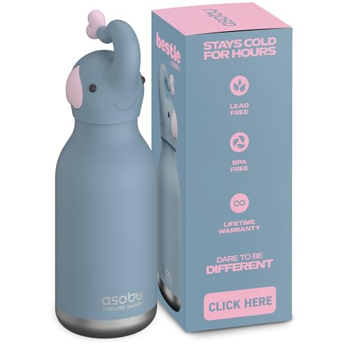 asobu Bestie Water Bottle, Cute Collectible Character, Leak Proof, BPA Free | 16 oz, Stays Cold 24 Hours, Double Wall Vacuum Insulation, Food Grade Stainless Steel, Spill Resistant, Great Gift Idea - color: TOLANI THE ELEPHANT