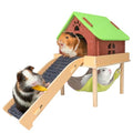 BESNEW 3 in 1 Enlarged Guinea Pig Hammock,Wooden Guinea Pig Hideout with House & Platform & Stairs Small Animal Toys for Hiding Sleeping Activities - color: Green Roof