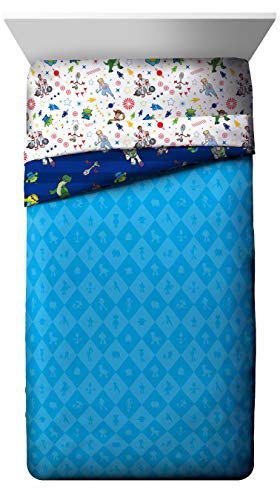 Disney Toy Story Buzz Woody Twin Comforter Set 4 Piece Kids Bedding, Blue | Jessie Rex, Bed in a Bag, Comforter Sheets Pillowcase, Official Product, Soft Microfiber, Machine Washable, Kids Gift - color: Blue - Toy Story, size: Twin