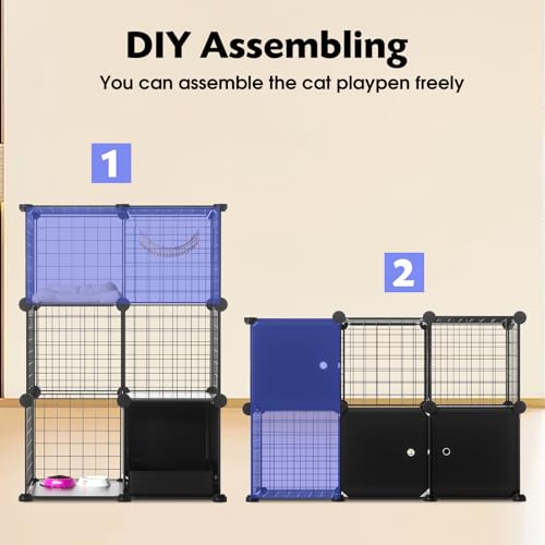 PAWING Cat Enclosure Indoor with Litter Box, 3-Tier Metal Wire Cat Cage, DIY Detachable Design for Cats, Kittens & Small Animals, Multi-Level Kennel - size: 23.6"L x 15.7"W x 35.4"H