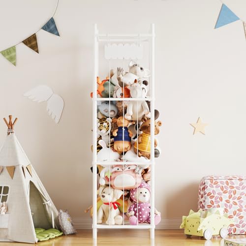 SpaceAid Stuffed Animal Storage Organizer, Wood Animals Zoo Toy Plushies Storage Holder, Large Capacity Plush Toy Cage for Playroom Organization, 15.8" Wide, White - color: White, size: 15.8"W x 15.8"D (Large)