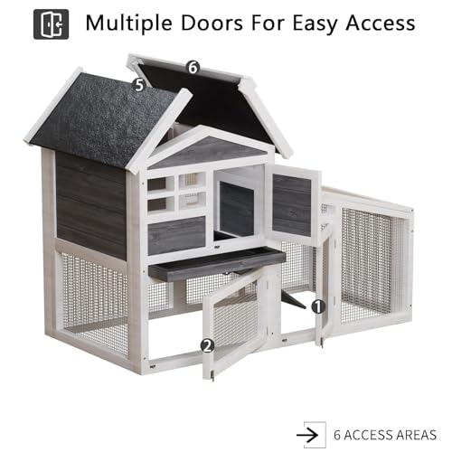 2-Tier Wooden Rabbit Hutch - 54" Indoor/Outdoor Bunny Cage with Weatherproof Asphalt Roof, Non-Slip Ramp & Removable Tray, for Rabbits Guinea Pigs Chickens Grey | Grey Bunny Hutch With Weatherproof Asphalt Roof, Non-Slip Ramp, for Rabbits Guinea Pigs Chic