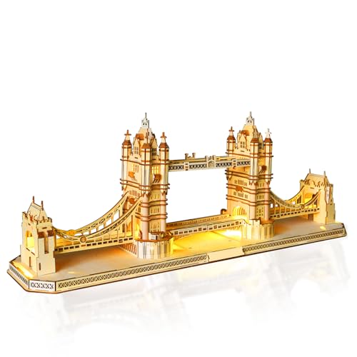 3D Wooden Puzzle for Adults, England Britain London Bridge Wood Architecture Model, DIY Mechanical Building Kit Craft Hobbies Toy, Birthday Festival Gift for Women Men, Home Decor, 450 PCS - style: London Bridge