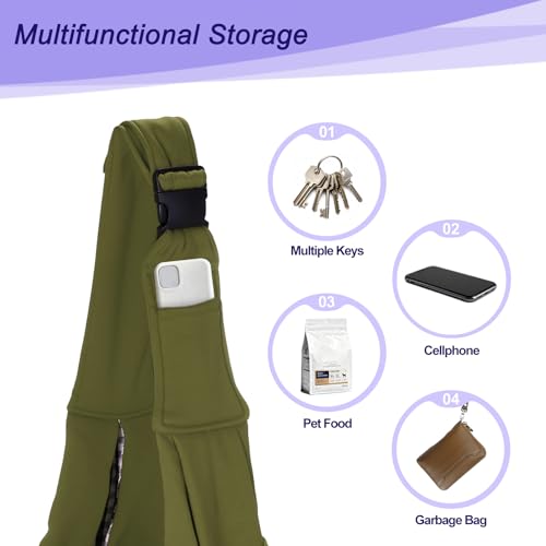 Dog and Cat Sling Carrier Up to 16.5 Lbs, Hand-Free Reversible Pet Sling Carrier with Adjustable Strap and Pocket, (Army Green, 1 Pcs) Intended for Hiking/Camping/Traveling - color: Army Green
