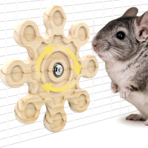 Rotating Chinchilla Chew Toys for Teeth, Kiln-Dried Wood Enrichment | Interactive Hanging Exercise Chinchilla Toy for Cage, Spinner Wheel Accessories for Playtime, Satisfies Chewing Instinct - color: 1pc, size: Large