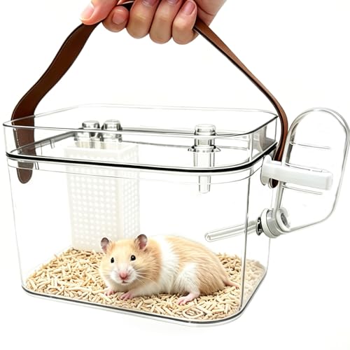 Hamster Carrier Portable Travel Cage with Water Bottle for Dwarf Hamsters Frogs Budgerigars Snails (Small)