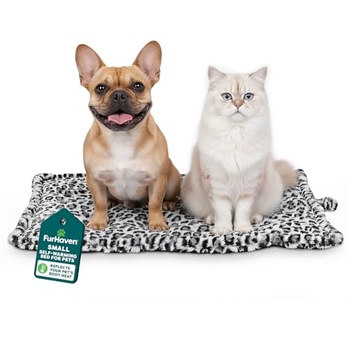 Furhaven ThermaNAP Self-Warming Cat Bed for Indoor Cats & Small Dogs, Washable & Reflects Body Heat - Quilted Faux Fur Reflective Bed Mat - Snow Leopard, Small - color: Snow Leopard, size: Small - 22"L x 17"W
