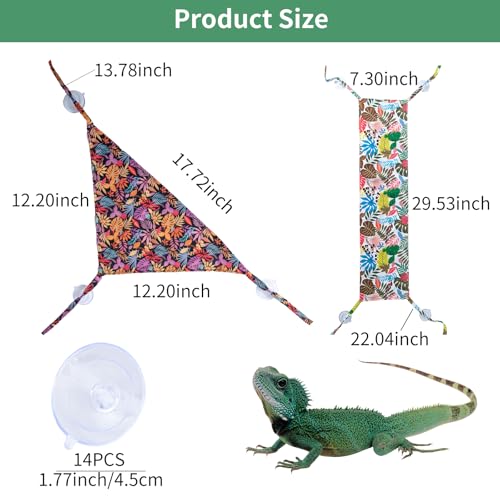 4 Pack Bearded Dragon Hammock with Suction Cup, Reptile Hammocks | Lounger Suitable for Resting or Sleeping, Fabric Reptile Hammock for Lizards, Chameleon and Gecko (Rectangle and Triangle) - color: Black and Green