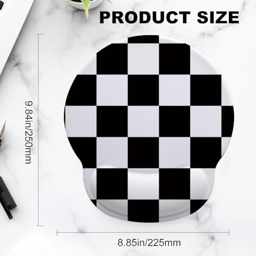 Black and White Checkered Mouse Pad with Gel Wrist Support, Smooth Surface Ergonomic Mouse pad, Non-Slip Pain Relief Desk Mat for Gaming, Work & Office Desktop - color: Black and White Checkered
