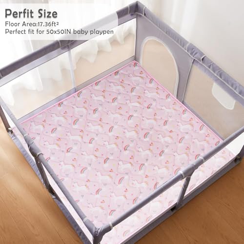 Viviland Baby Play Mats for Floor, Thicken Playmate for Baby and Toddlers Infants, 50" x 50" Playpen Mat, Non-Slip & Machine Washable - Pink Unicorn - color: Pink Unicorn, size: 50" X 50"